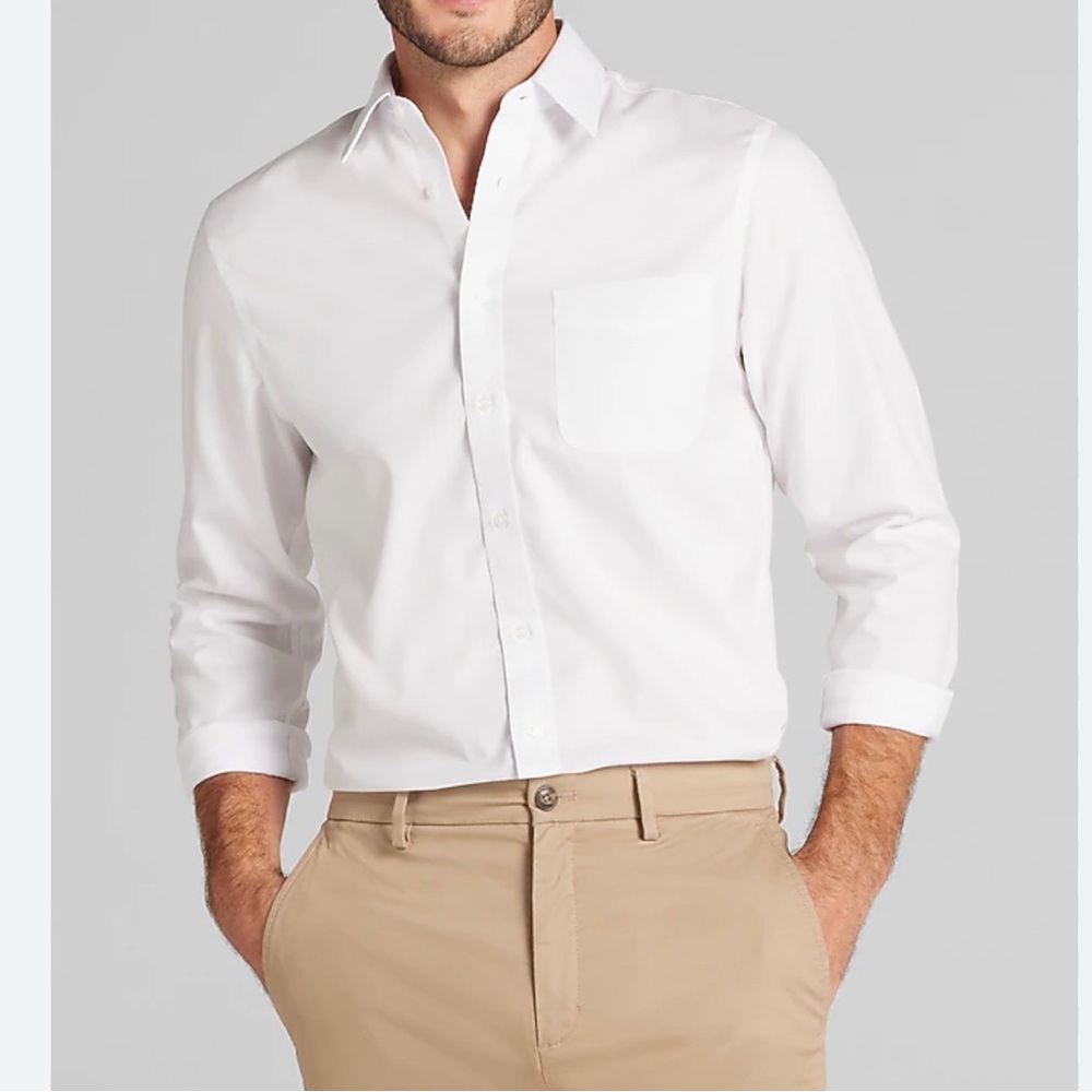 Jos A Bank Men’s Traveler White Collard Long Sleeve Dress Shirt Slim Fit 15½-34 - Picture 2 of 8